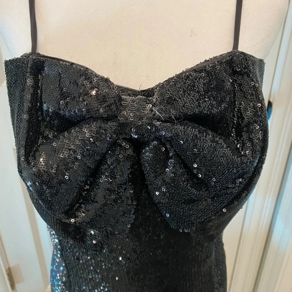 New! Ronny Kobo Lindsay Sequined Bow Mini Dress Black, 16648